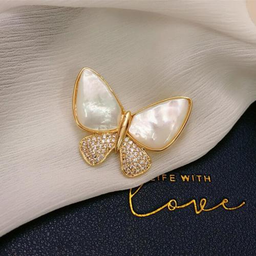 Zinc Alloy Brooches with Pearl Oyster plated for woman & with rhinestone golden Sold By PC