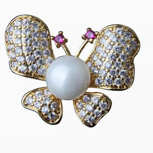 Broches en alliage de zinc, avec perle de plastique, Placage, pour femme & avec strass, doré, 24x20mm, Vendu par PC