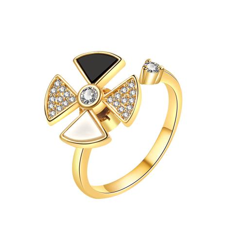 Cubic Zirconia Micro Pave Brass Ring, with Shell, plated, micro pave cubic zirconia & for woman, more colors for choice, Sold By PC