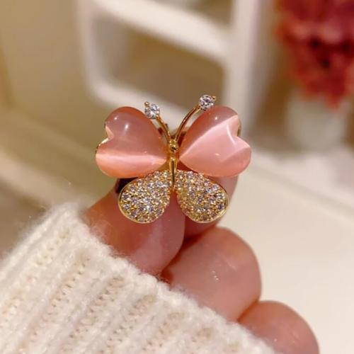 Zinc Alloy Brooches with Cats Eye plated for woman & with rhinestone Sold By PC