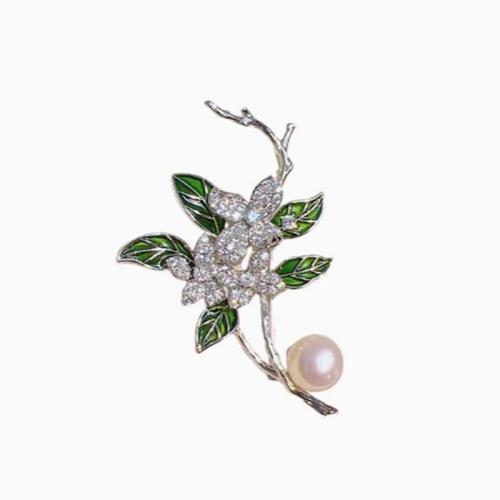 Zinc Alloy Brooches with Plastic Pearl plated for woman & with rhinestone 60mm Sold By PC