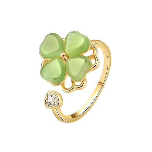 Cubic Zirconia Micro Pave Brass Ring, with Hetian Jade, plated, micro pave cubic zirconia & for woman, golden, Sold By PC