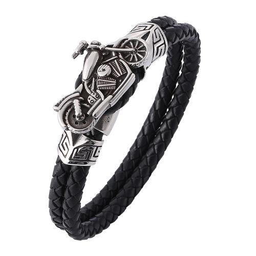 Leather Cord Bracelet 304 Stainless Steel with Split Layer Cowhide Leather plated Unisex black Sold By PC