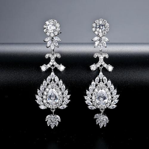 Brass Drop Earring Geometrical Pattern plated micro pave cubic zirconia & for woman Sold By Pair