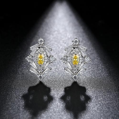 Brass Stud Earring Geometrical Pattern platinum plated micro pave cubic zirconia & for woman Sold By Pair