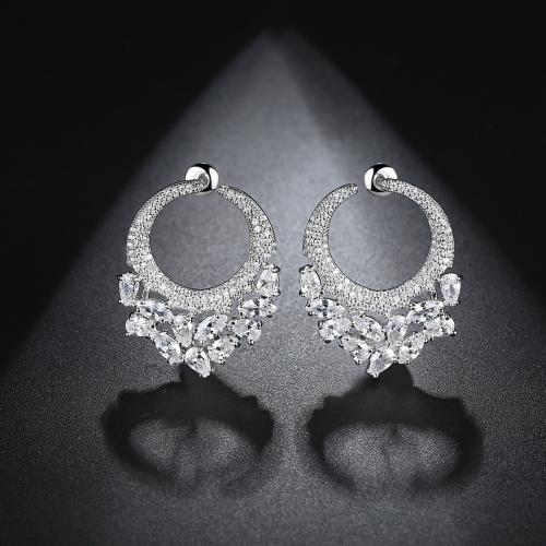 ottone orecchini a goccia, placcato platino, Micro spianare cubic zirconia & per la donna & cavo, 23x30mm, Venduto da coppia