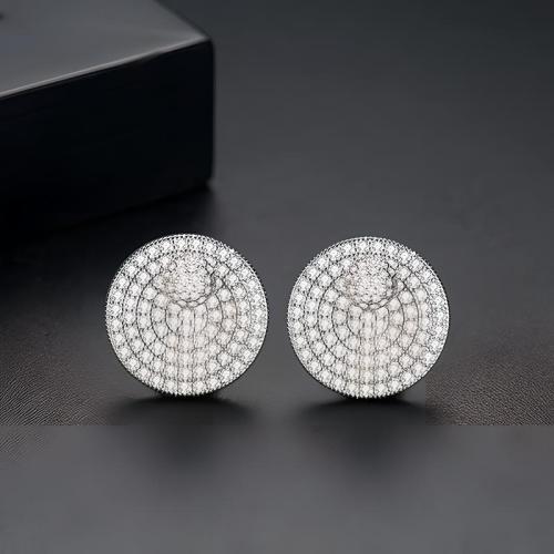 Brass Stud Earring Round plated micro pave cubic zirconia & for woman Sold By Pair