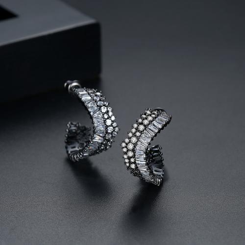 Brass Stud Earring, Geometrical Pattern, plated, micro pave cubic zirconia & for woman, more colors for choice, 7x21mm, Sold By Pair