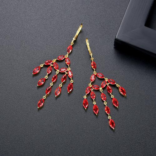 laiton boucle d'oreille en gland, Plaqué or 18K, pavé de micro zircon & pour femme, 31.60x78.80mm, Vendu par paire