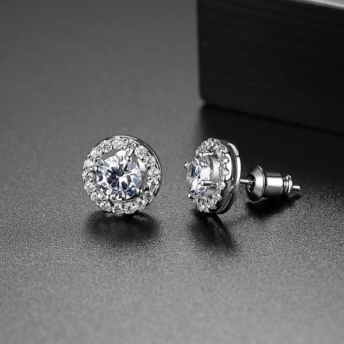 Brass Stud Earring plated micro pave cubic zirconia & for woman Sold By Pair