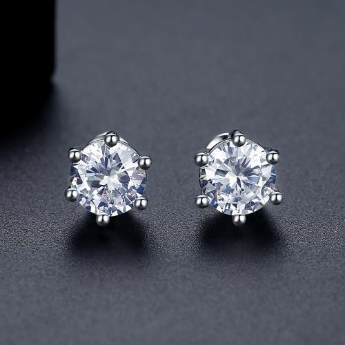 Brass Stud Earring Geometrical Pattern platinum plated for woman & with cubic zirconia 9.52mm Sold By Pair