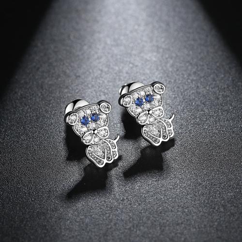 Brass Stud Earring Dog platinum plated micro pave cubic zirconia & for woman Sold By Pair