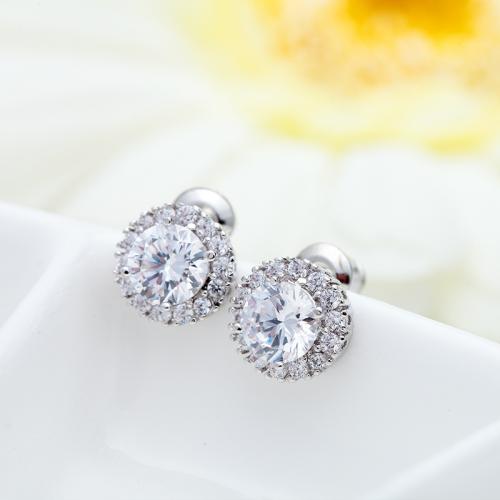 Brass Stud Earring, Flower, plated, micro pave cubic zirconia & for woman, more colors for choice, 8x8mm, Sold By Pair