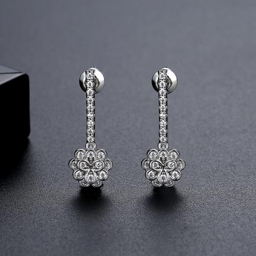 ottone orecchini a goccia, placcato platino, Micro spianare cubic zirconia & per la donna, 8.88x23.74mm, Venduto da coppia