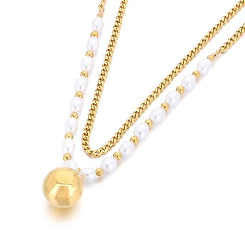 Stainless Steel Jewelry Necklace, 304 Stainless Steel, with Plastic Pearl, Double Layer & fashion jewelry & for woman, more colors for choice, Length:Approx 45 cm, Approx 50 cm, Sold By PC