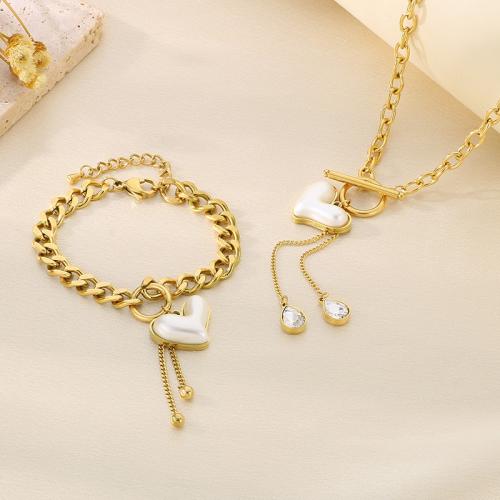 Fashion Stainless Steel Jewelry Sets 304 Stainless Steel with Crystal & Resin fashion jewelry & for woman golden Length Approx 49 cm Approx 16 cm Sold By PC