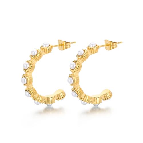 Boucle d'oreille de gaujon en acier inoxydable, Acier inoxydable 304, avec Shell Pearl, bijoux de mode & styles différents pour le choix & pour femme, plus de couleurs à choisir, Vendu par paire