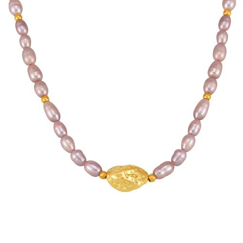 Freshwater Pearl Brass Chain Necklace, Pérolas de água doce, with cobre, with 7cm extender chain, joias de moda & para mulher, roxo, comprimento Aprox 38 cm, vendido por PC