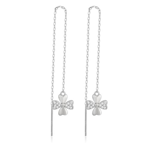 Cubic Zirconia Micro Pave Sterling Silver Earring, 925 Sterling Silver, Four Leaf Clover, fashion jewelry & micro pave cubic zirconia & for woman, Sold By Pair