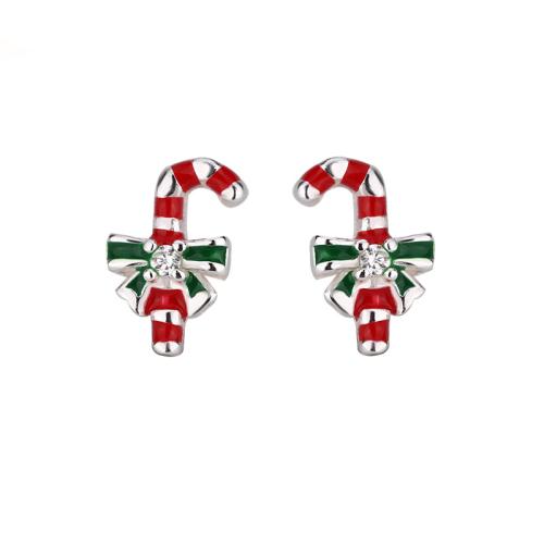 Pendientes de Navidad, Plata de ley 925, Diseño de Navidad & Joyería & para mujer, 7.80mm, Vendido por Par