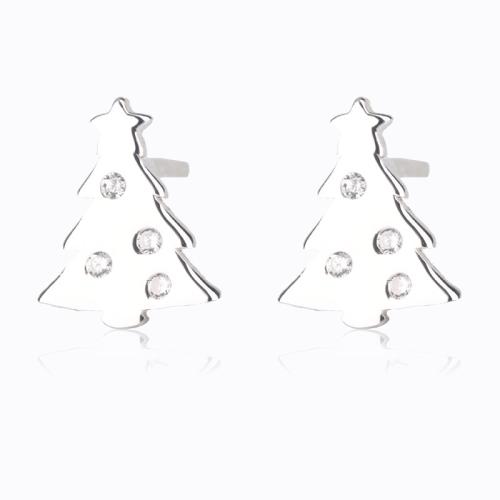 Christmas Earrings 925 Sterling Silver Christmas Tree Christmas Design & fashion jewelry & micro pave cubic zirconia & for woman Sold By Pair