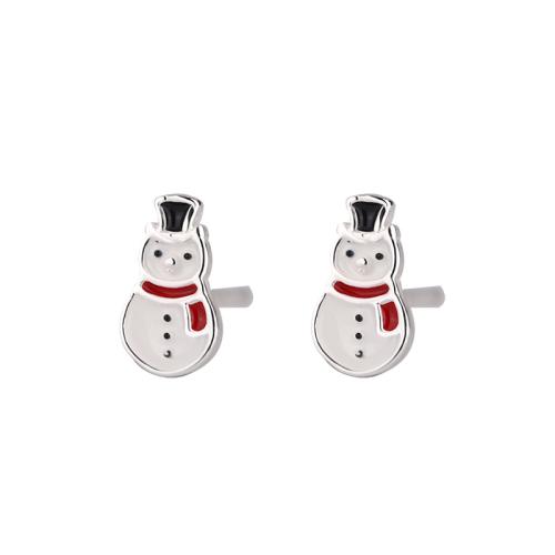 Christmas Earrings, 925 Sterling Silver, Snowman, Christmas Design & fashion jewelry & for woman, 6.70mm, Sold By Pair