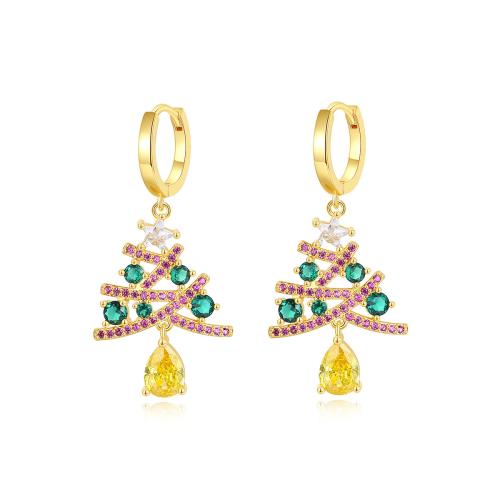 Christmas Earrings, Tibetan Style, with Cubic Zirconia, Christmas Tree, Christmas Design & fashion jewelry & for woman, 37mm, Sold By Pair