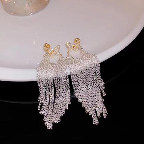 Fashion Fringe Boucles d'oreilles, laiton, bijoux de mode & pavé de micro zircon & pour femme, 88x13mm, Vendu par paire