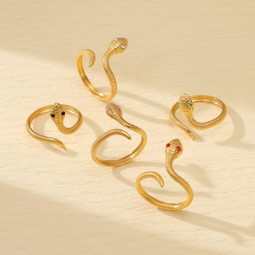 Rhinestone Stainless Steel Finger Ring 304 Stainless Steel Snake fashion jewelry & for woman & with rhinestone golden Sold By PC