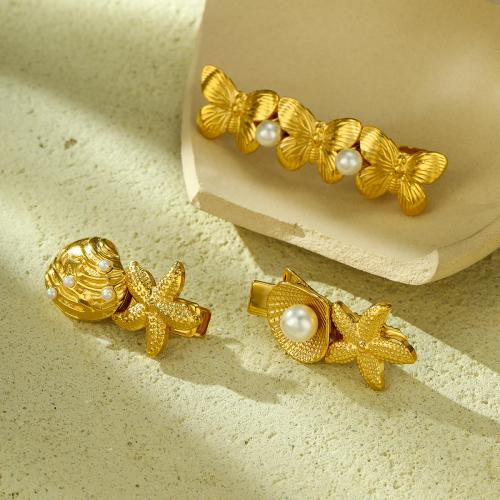 Alligator Hair Clip, 304 Stainless Steel, with Plastic Pearl, fashion jewelry & different styles for choice & for woman, golden, Sold By PC