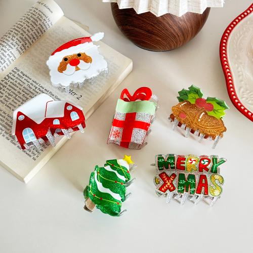 Hair Claw Clips Acrylic printing Christmas Design & for woman Sold By PC