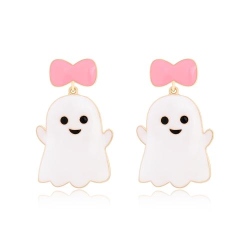 aleación de zinc Pendientes con Colgantes, Fantasma, chapado en color dorado, Joyería de Halloween & para mujer & esmalte, Blanco, libre de níquel, plomo & cadmio, 32x52mm, Vendido por Par