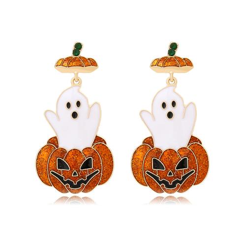 Zinc Alloy Drop Earring, Pompoen, gold plated, Halloween Jewelry Gift & voor vrouw & glazuur, nikkel, lood en cadmium vrij, 31x59mm, Verkocht door pair