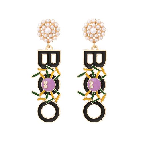 Zinc Alloy Drop Earring with Plastic Pearl gold color plated Halloween Jewelry Gift & for woman & enamel nickel lead & cadmium free Sold By Pair