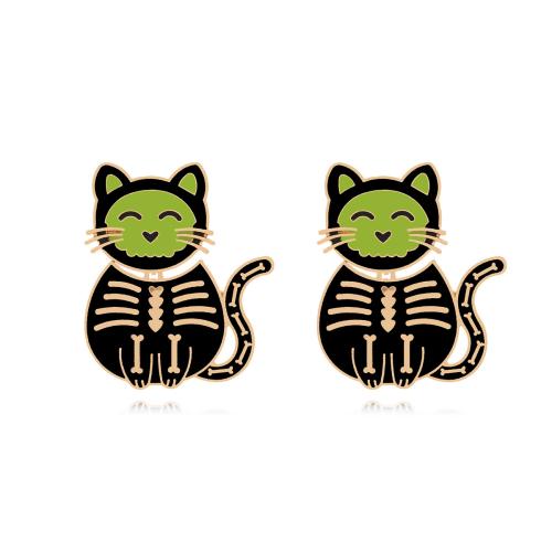 Zinc Alloy Stud Earring Cat gold color plated fashion jewelry & for woman & enamel nickel lead & cadmium free Sold By Pair