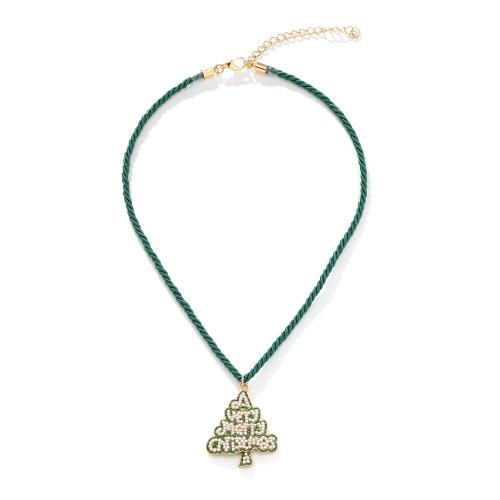 Nylon Cord Necklace, with Plastic Pearl & Tibetan Style, with 7cm extender chain, Christmas Tree, gold color plated, Christmas Design & for woman & enamel, 35x44mm, Length:Approx 43 cm, Sold By PC