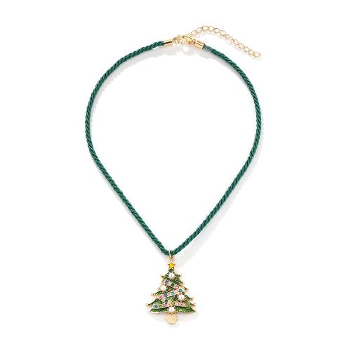 Nylon Cord Necklace, with Plastic Pearl & Tibetan Style, with 7cm extender chain, Christmas Tree, gold color plated, Christmas Design & for woman & enamel, 34x48mm, Length:Approx 43 cm, Sold By PC