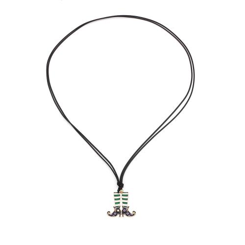 Collier Halloween, corde de cire, avec alliage de zinc, arbre de noël, Placage de couleur d'or, Réglable & Bijoux d'Halloween & pour femme & émail, Longueur:Environ 130 cm, Vendu par PC