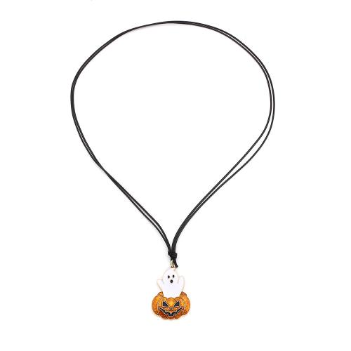 Halloween-Halskette, Wachsschnur, mit Zinklegierung, Weihnachtsbaum, goldfarben plattiert, Einstellbar & Halloween Schmuck & für Frau & Emaille, Länge:ca. 130 cm, verkauft von PC