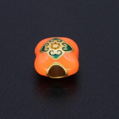 Tibetan Style Large Hole Bead, gold color plated, DIY & enamel, orange, nickel, lead & cadmium free, 10.81x11.50mm, Hole:Approx 3.5mm, Sold By PC