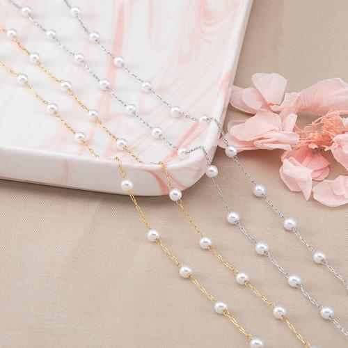 Decorative Beaded Chain, 304 Stainless Steel, with Plastic Pearl, Vacuum Ion Plating, different length for choice & DIY, more colors for choice, Sold By Bag