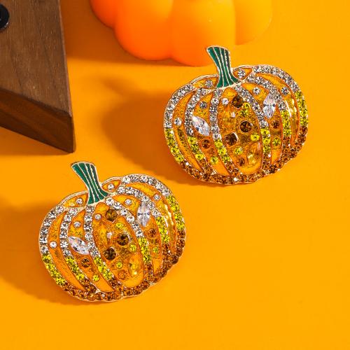 New Hot Halloween Jewelry and Decor Zinc Alloy Pumpkin gold color plated Halloween Design & for woman & enamel & with rhinestone yellow nickel lead & cadmium free Sold By Pair