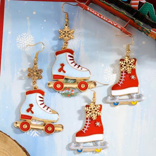 Boucles d'oreilles de Noël, alliage de zinc, chaussures, Placage de couleur d'or, styles différents pour le choix & pour femme & émail, plus de couleurs à choisir, protéger l'environnement, sans nickel, plomb et cadmium, Vendu par paire