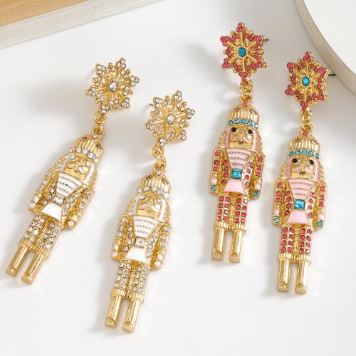 Pendientes de Navidad, aleación de zinc, chapado en color dorado, Diseño de Navidad & para mujer & esmalte & con diamantes de imitación, más colores para la opción, libre de níquel, plomo & cadmio, Vendido por Par