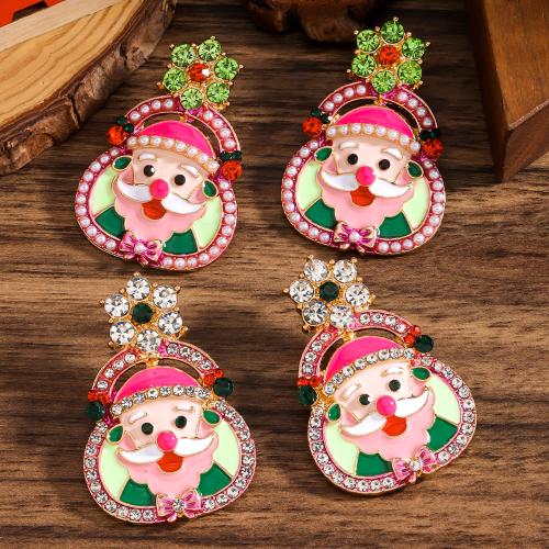 Christmas Earrings Zinc Alloy Santa Claus gold color plated Christmas Design & for woman & enamel & with rhinestone nickel lead & cadmium free Sold By Pair