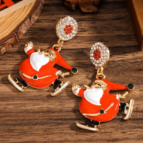 Christmas Earrings, Tibetan Style, Santa Claus, gold color plated, Christmas Design & for woman & enamel & with rhinestone, red, nickel, lead & cadmium free, Sold By Pair