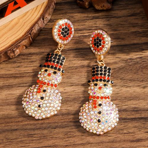 Christmas Earrings, Tibetan Style, Snowman, gold color plated, Christmas Design & for woman & with rhinestone, nickel, lead & cadmium free, Sold By Pair