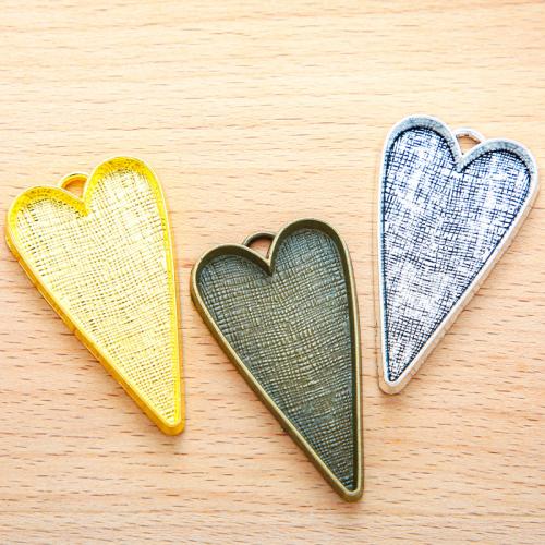 Zinc Alloy vedhæng Cabochon Setting, Heart, forgyldt, du kan DIY, flere farver til valg, 53x30mm, 100pc'er/Bag, Solgt af Bag