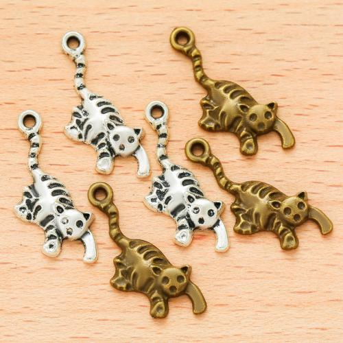 Tibetan Style Animal Pendants, Cat, plated, DIY, more colors for choice, 25x11mm, 100PCs/Bag, Sold By Bag