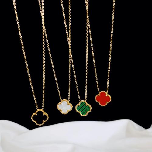 Collier d'acier titane, avec coquille, Trèfle à quatre feuilles, Placage, bijoux de mode, plus de couleurs à choisir, Vendu par PC